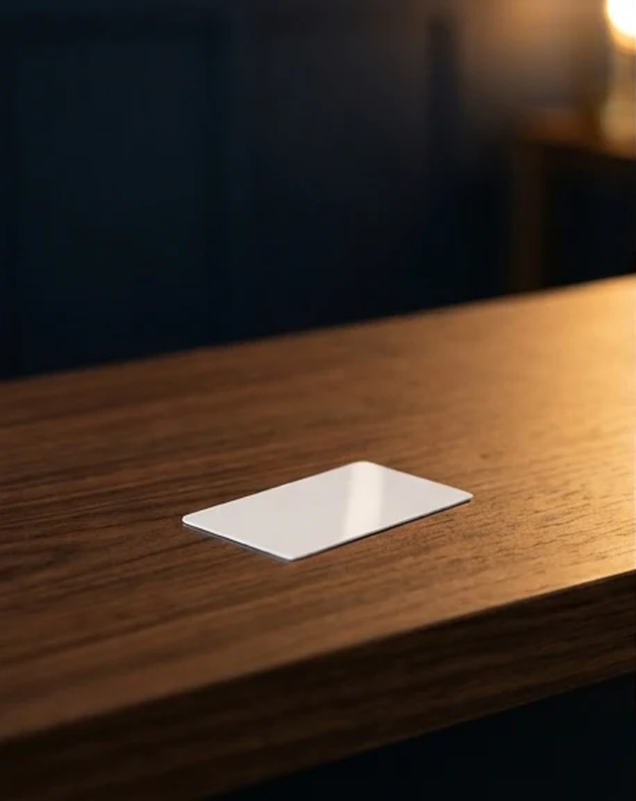 Branded NFC review card on a shop counter