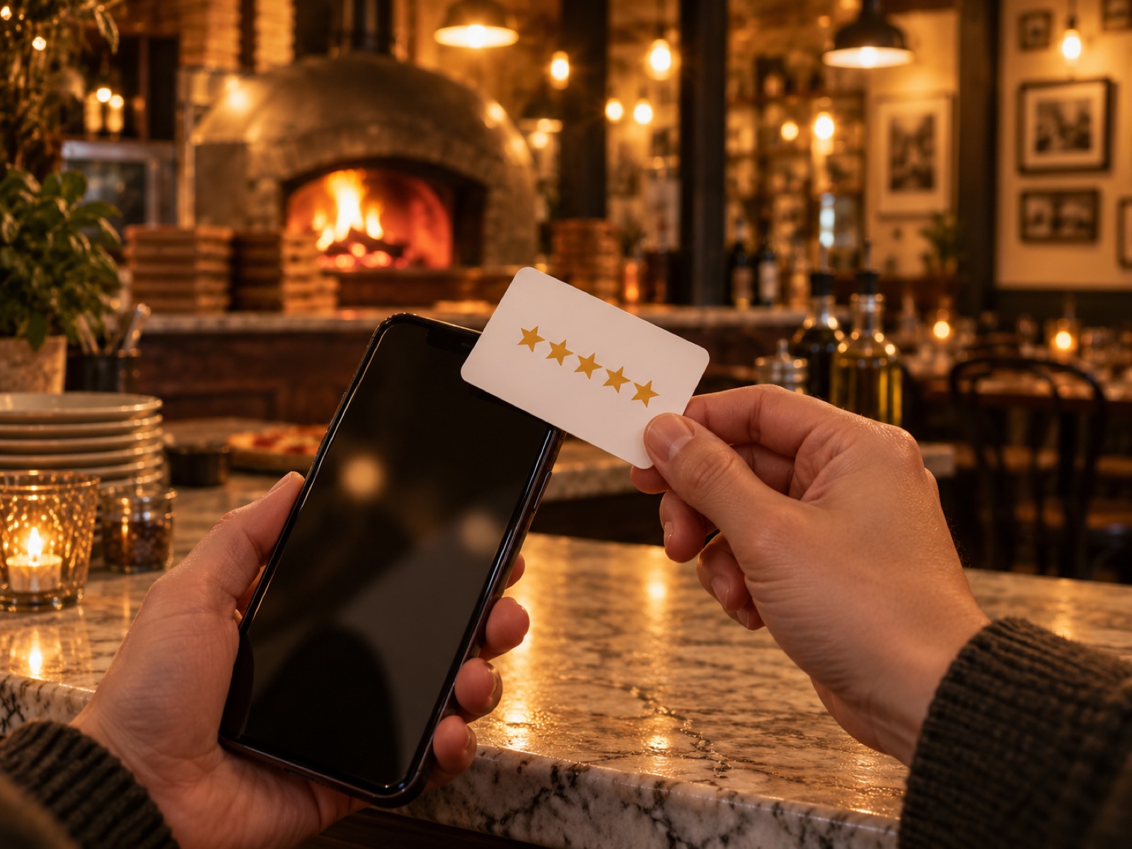 Phone tapping a Marquee review card